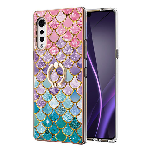 Coque Silicone Motif Fantaisie Souple Couleur Unie Etui Housse avec Support Bague Anneau Y02B pour LG Velvet 4G Colorful