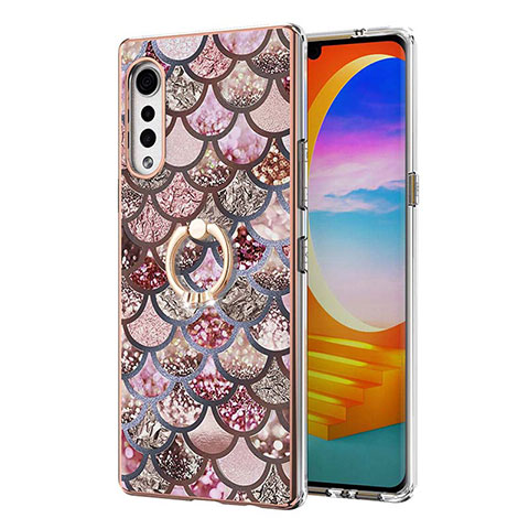 Coque Silicone Motif Fantaisie Souple Couleur Unie Etui Housse avec Support Bague Anneau Y02B pour LG Velvet 5G Marron