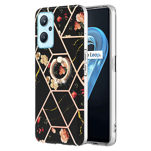 Coque Silicone Motif Fantaisie Souple Couleur Unie Etui Housse avec Support Bague Anneau Y02B pour Oppo A96 4G Noir