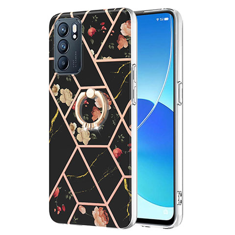 Coque Silicone Motif Fantaisie Souple Couleur Unie Etui Housse avec Support Bague Anneau Y02B pour Oppo Reno6 5G Noir