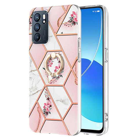 Coque Silicone Motif Fantaisie Souple Couleur Unie Etui Housse avec Support Bague Anneau Y02B pour Oppo Reno6 5G Rose