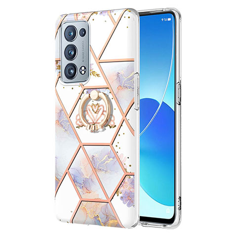 Coque Silicone Motif Fantaisie Souple Couleur Unie Etui Housse avec Support Bague Anneau Y02B pour Oppo Reno6 Pro 5G Gris