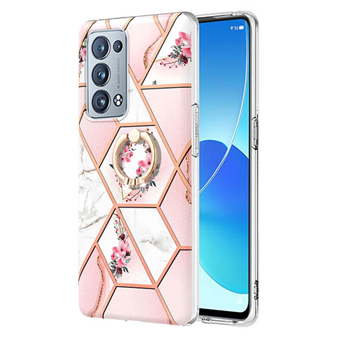 Coque Silicone Motif Fantaisie Souple Couleur Unie Etui Housse avec Support Bague Anneau Y02B pour Oppo Reno6 Pro 5G Rose