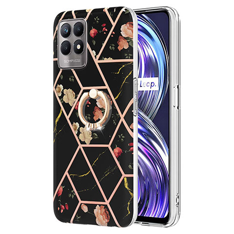 Coque Silicone Motif Fantaisie Souple Couleur Unie Etui Housse avec Support Bague Anneau Y02B pour Realme 8i Noir