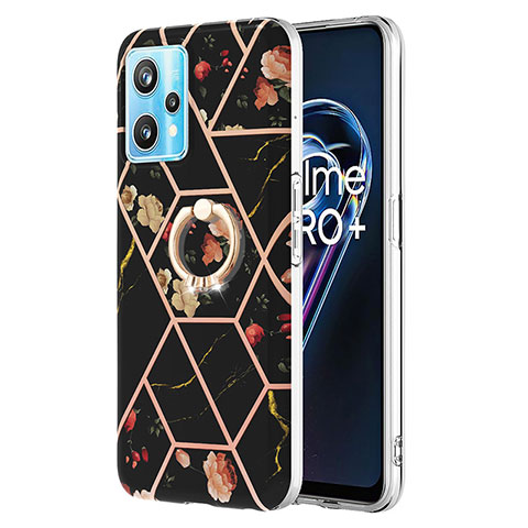 Coque Silicone Motif Fantaisie Souple Couleur Unie Etui Housse avec Support Bague Anneau Y02B pour Realme 9 4G Noir