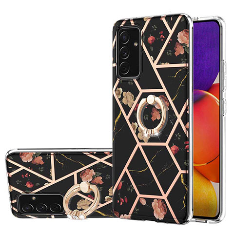 Coque Silicone Motif Fantaisie Souple Couleur Unie Etui Housse avec Support Bague Anneau Y02B pour Samsung Galaxy A05s Noir