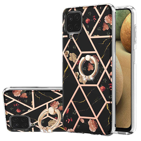 Coque Silicone Motif Fantaisie Souple Couleur Unie Etui Housse avec Support Bague Anneau Y02B pour Samsung Galaxy A12 Nacho Noir