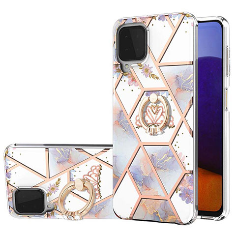 Coque Silicone Motif Fantaisie Souple Couleur Unie Etui Housse avec Support Bague Anneau Y02B pour Samsung Galaxy A22 4G Gris