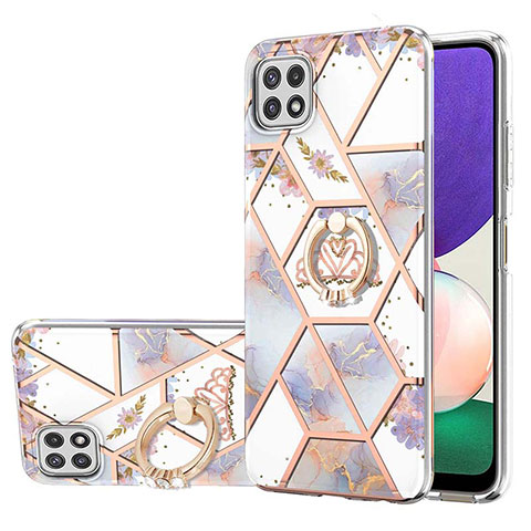 Coque Silicone Motif Fantaisie Souple Couleur Unie Etui Housse avec Support Bague Anneau Y02B pour Samsung Galaxy A22 5G Gris