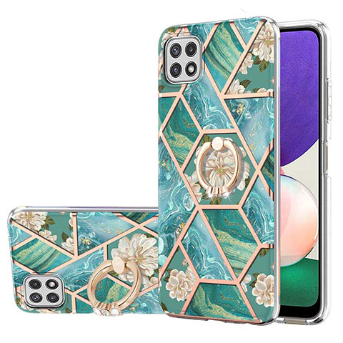 Coque Silicone Motif Fantaisie Souple Couleur Unie Etui Housse avec Support Bague Anneau Y02B pour Samsung Galaxy A22s 5G Vert