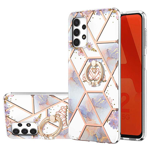 Coque Silicone Motif Fantaisie Souple Couleur Unie Etui Housse avec Support Bague Anneau Y02B pour Samsung Galaxy A32 4G Gris