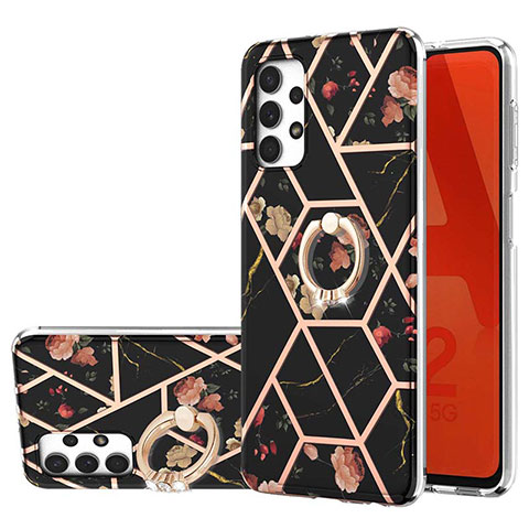 Coque Silicone Motif Fantaisie Souple Couleur Unie Etui Housse avec Support Bague Anneau Y02B pour Samsung Galaxy A32 4G Noir