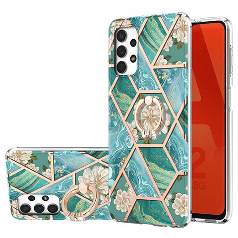 Coque Silicone Motif Fantaisie Souple Couleur Unie Etui Housse avec Support Bague Anneau Y02B pour Samsung Galaxy A32 4G Vert