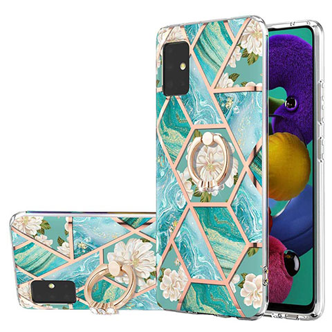 Coque Silicone Motif Fantaisie Souple Couleur Unie Etui Housse avec Support Bague Anneau Y02B pour Samsung Galaxy A51 4G Vert