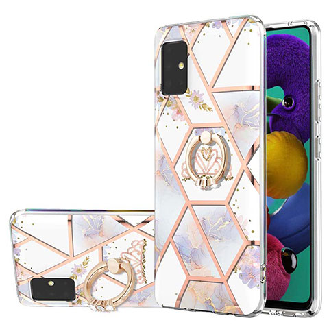 Coque Silicone Motif Fantaisie Souple Couleur Unie Etui Housse avec Support Bague Anneau Y02B pour Samsung Galaxy A51 5G Gris