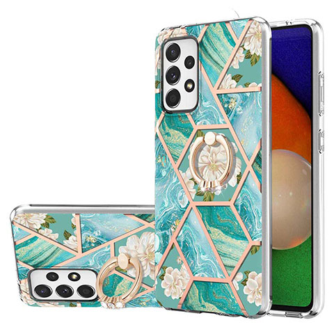 Coque Silicone Motif Fantaisie Souple Couleur Unie Etui Housse avec Support Bague Anneau Y02B pour Samsung Galaxy A52 5G Vert