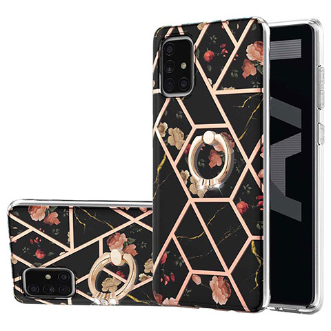 Coque Silicone Motif Fantaisie Souple Couleur Unie Etui Housse avec Support Bague Anneau Y02B pour Samsung Galaxy A71 4G A715 Noir