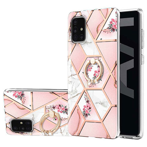 Coque Silicone Motif Fantaisie Souple Couleur Unie Etui Housse avec Support Bague Anneau Y02B pour Samsung Galaxy A71 5G Rose