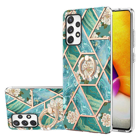 Coque Silicone Motif Fantaisie Souple Couleur Unie Etui Housse avec Support Bague Anneau Y02B pour Samsung Galaxy A72 4G Vert