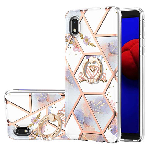 Coque Silicone Motif Fantaisie Souple Couleur Unie Etui Housse avec Support Bague Anneau Y02B pour Samsung Galaxy M01 Core Gris