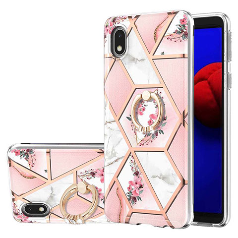 Coque Silicone Motif Fantaisie Souple Couleur Unie Etui Housse avec Support Bague Anneau Y02B pour Samsung Galaxy M01 Core Rose