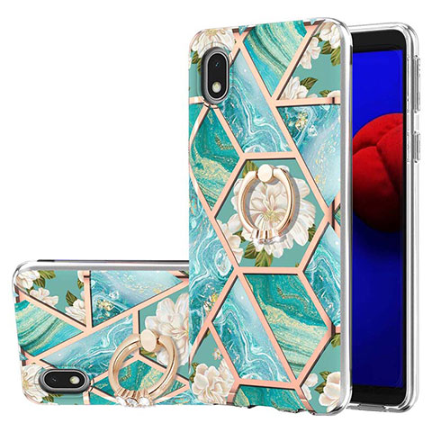 Coque Silicone Motif Fantaisie Souple Couleur Unie Etui Housse avec Support Bague Anneau Y02B pour Samsung Galaxy M01 Core Vert