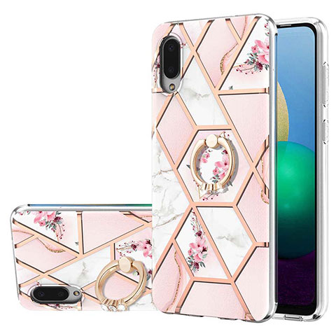 Coque Silicone Motif Fantaisie Souple Couleur Unie Etui Housse avec Support Bague Anneau Y02B pour Samsung Galaxy M02 Rose