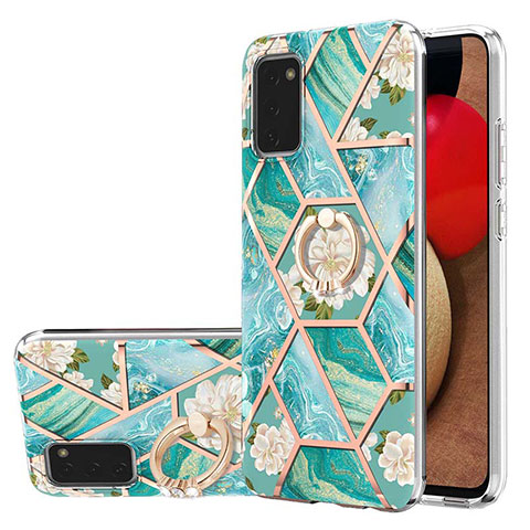 Coque Silicone Motif Fantaisie Souple Couleur Unie Etui Housse avec Support Bague Anneau Y02B pour Samsung Galaxy M02s Vert