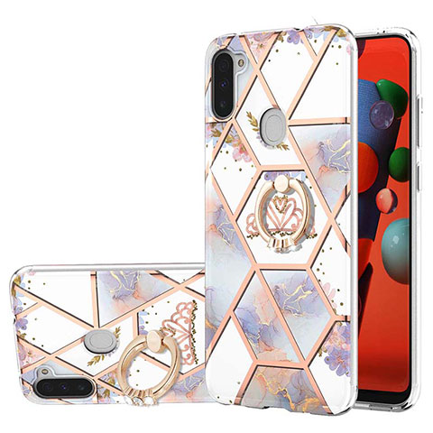 Coque Silicone Motif Fantaisie Souple Couleur Unie Etui Housse avec Support Bague Anneau Y02B pour Samsung Galaxy M11 Gris