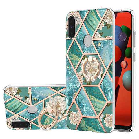 Coque Silicone Motif Fantaisie Souple Couleur Unie Etui Housse avec Support Bague Anneau Y02B pour Samsung Galaxy M11 Vert