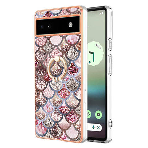 Coque Silicone Motif Fantaisie Souple Couleur Unie Etui Housse avec Support Bague Anneau Y03B pour Google Pixel 6a 5G Marron