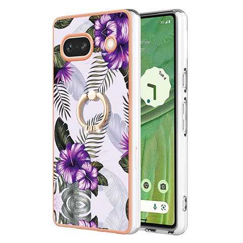 Coque Silicone Motif Fantaisie Souple Couleur Unie Etui Housse avec Support Bague Anneau Y03B pour Google Pixel 7a 5G Violet