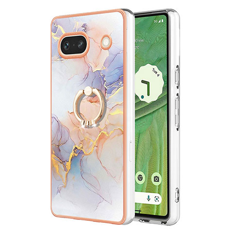 Coque Silicone Motif Fantaisie Souple Couleur Unie Etui Housse avec Support Bague Anneau Y03B pour Google Pixel 7a 5G Violet Clair