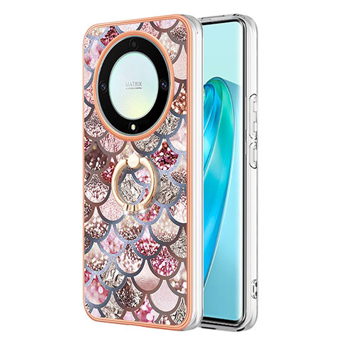 Coque Silicone Motif Fantaisie Souple Couleur Unie Etui Housse avec Support Bague Anneau Y03B pour Huawei Honor Magic5 Lite 5G Marron