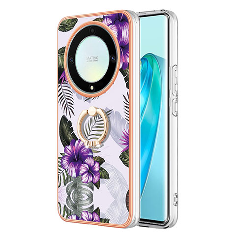 Coque Silicone Motif Fantaisie Souple Couleur Unie Etui Housse avec Support Bague Anneau Y03B pour Huawei Honor Magic5 Lite 5G Violet