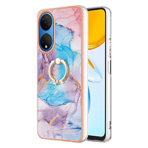 Coque Silicone Motif Fantaisie Souple Couleur Unie Etui Housse avec Support Bague Anneau Y03B pour Huawei Honor X7 Bleu