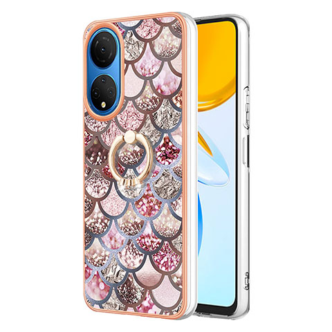 Coque Silicone Motif Fantaisie Souple Couleur Unie Etui Housse avec Support Bague Anneau Y03B pour Huawei Honor X7 Marron