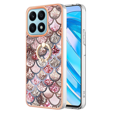 Coque Silicone Motif Fantaisie Souple Couleur Unie Etui Housse avec Support Bague Anneau Y03B pour Huawei Honor X8a 4G Marron