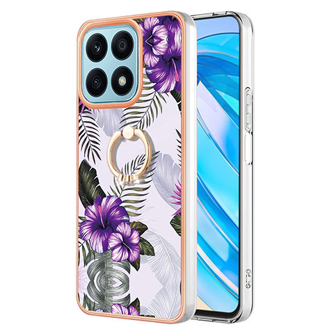 Coque Silicone Motif Fantaisie Souple Couleur Unie Etui Housse avec Support Bague Anneau Y03B pour Huawei Honor X8a 4G Violet