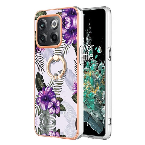 Coque Silicone Motif Fantaisie Souple Couleur Unie Etui Housse avec Support Bague Anneau Y03B pour OnePlus 10T 5G Violet