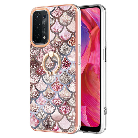 Coque Silicone Motif Fantaisie Souple Couleur Unie Etui Housse avec Support Bague Anneau Y03B pour Oppo A74 5G Marron