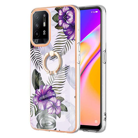 Coque Silicone Motif Fantaisie Souple Couleur Unie Etui Housse avec Support Bague Anneau Y03B pour Oppo F19 Pro+ Plus 5G Violet