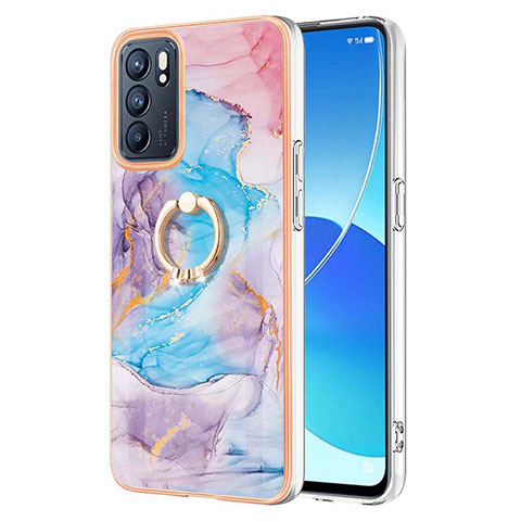 Coque Silicone Motif Fantaisie Souple Couleur Unie Etui Housse avec Support Bague Anneau Y03B pour Oppo Reno6 5G Bleu