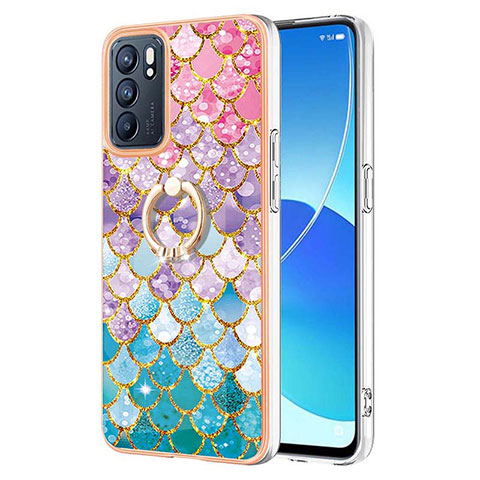 Coque Silicone Motif Fantaisie Souple Couleur Unie Etui Housse avec Support Bague Anneau Y03B pour Oppo Reno6 5G Colorful