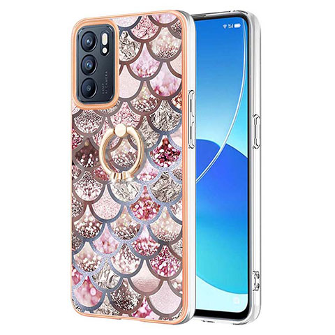 Coque Silicone Motif Fantaisie Souple Couleur Unie Etui Housse avec Support Bague Anneau Y03B pour Oppo Reno6 5G Marron