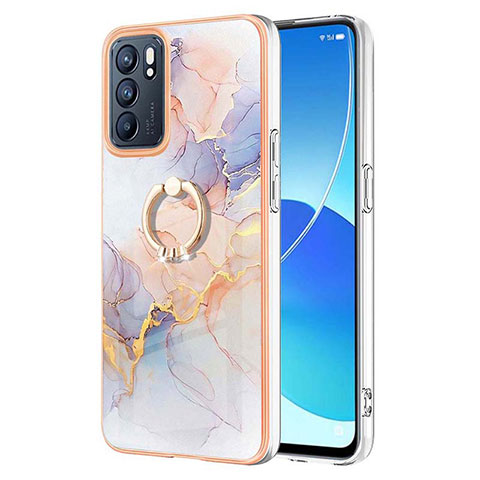 Coque Silicone Motif Fantaisie Souple Couleur Unie Etui Housse avec Support Bague Anneau Y03B pour Oppo Reno6 5G Violet Clair