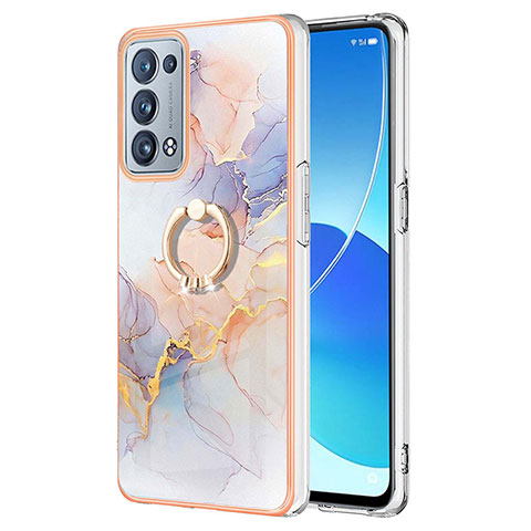 Coque Silicone Motif Fantaisie Souple Couleur Unie Etui Housse avec Support Bague Anneau Y03B pour Oppo Reno6 Pro 5G Violet Clair