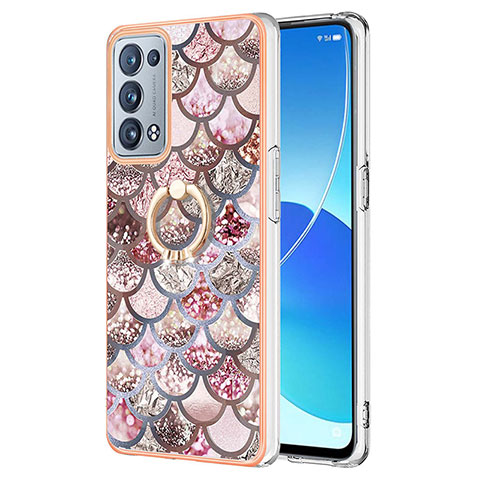 Coque Silicone Motif Fantaisie Souple Couleur Unie Etui Housse avec Support Bague Anneau Y03B pour Oppo Reno6 Pro+ Plus 5G Marron