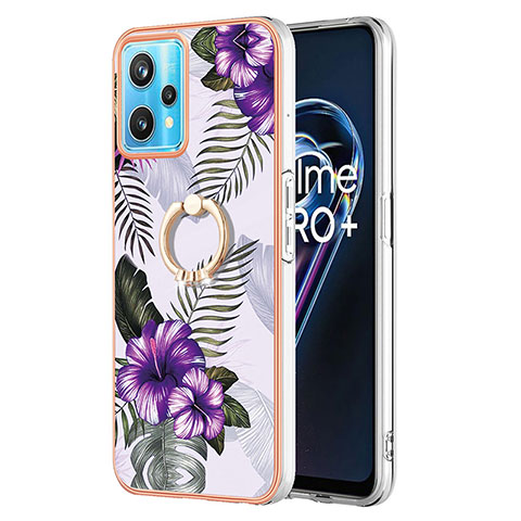 Coque Silicone Motif Fantaisie Souple Couleur Unie Etui Housse avec Support Bague Anneau Y03B pour Realme 9 4G Violet