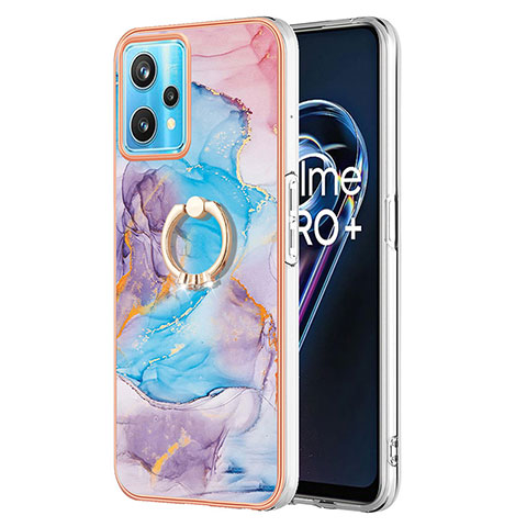 Coque Silicone Motif Fantaisie Souple Couleur Unie Etui Housse avec Support Bague Anneau Y03B pour Realme 9 5G Bleu